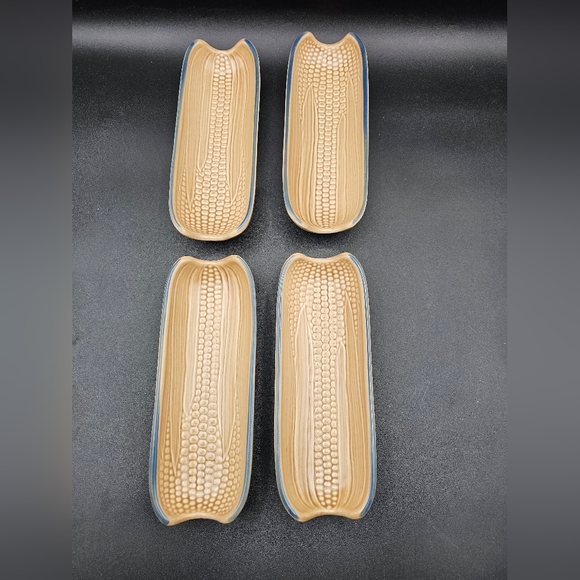 Pfaltzgraff Folk Art Corn on Cob Holder Dish #46 Vintage Stoneware, set of 4 - Picture 1 of 7